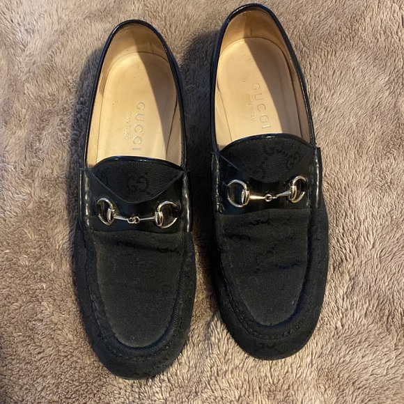 Black canvas & patent GG loafer with silver bit. - Picture 5 of 6